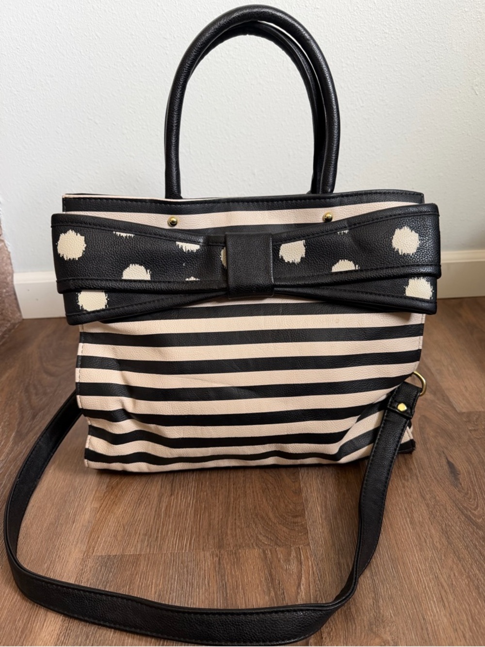 Betsey Johnson Bow Front Striped Bag